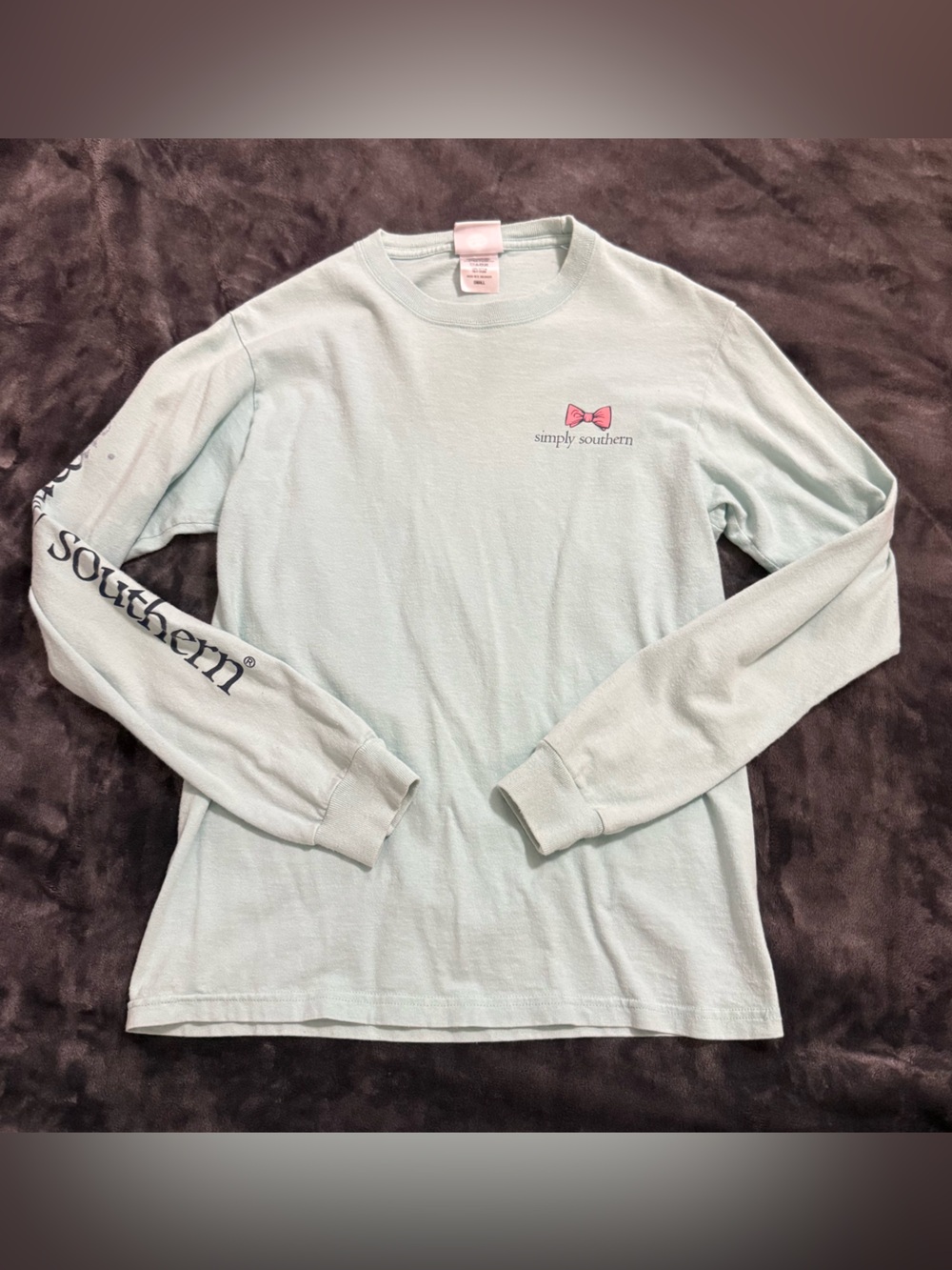 Simply Southern Light Blue Long-Sleeve Tee with Pink Bow Accent